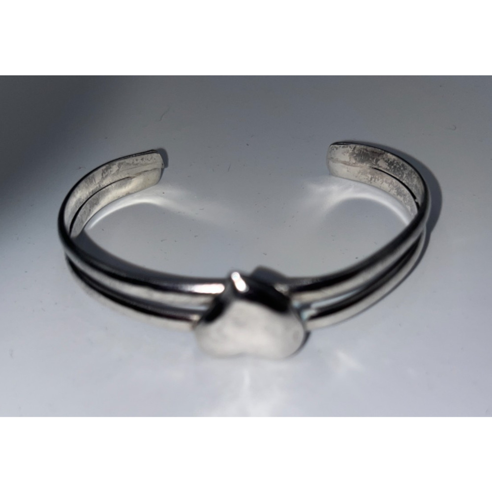 Vintage STERLING SILVER 925 Puffy Heart Love Gift Double Banded Cuff Bracelet - Picture 11 of 14